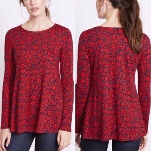 Boden Red Navy Floral Libby Long Sleeve Crewneck Top